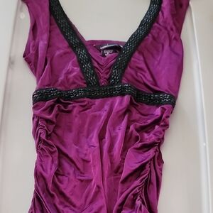 Moda International Purple Blouse with Black Trim